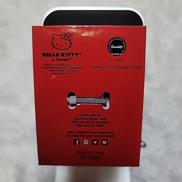 Hello Kitty Watch Silver Crystal Bezel Kitty Charms Red Leather Strap Bl… - Picture 7 of 7